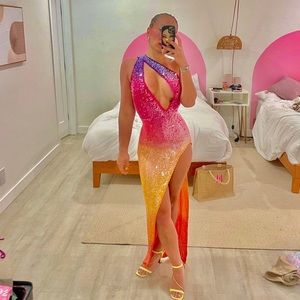 Retrofete Candice rainbow sequin crochet dress NWT